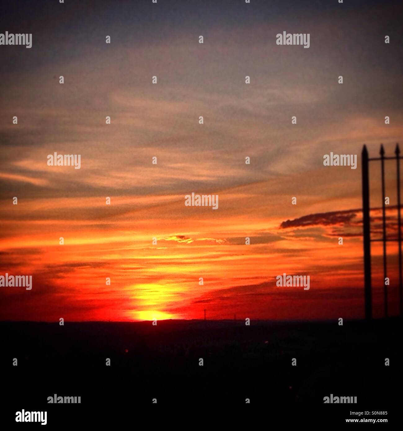 Red sunset in Arcos de la Frontera, Cadiz, Andalusia, Spain - Smartphone Captured Stock Image