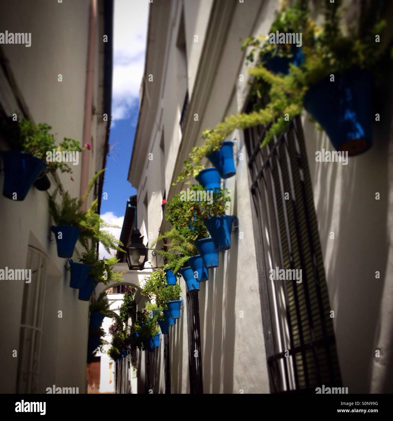 Traditional pots in a street of Cordoba, Andalusia, Spain - Smartphone Captured Stock Image