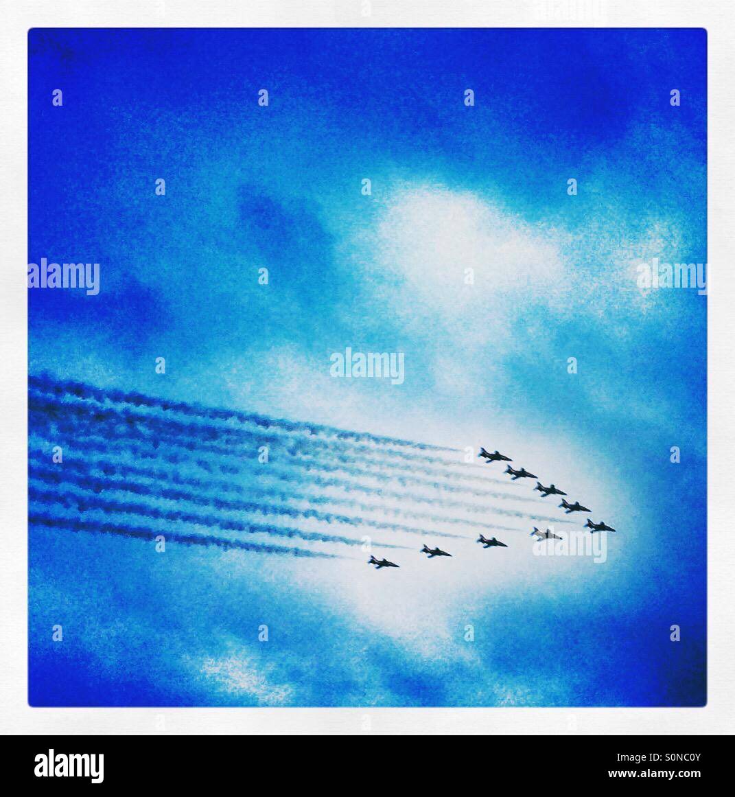 The Red Arrows in formation - Smartphone Captured Stock Image