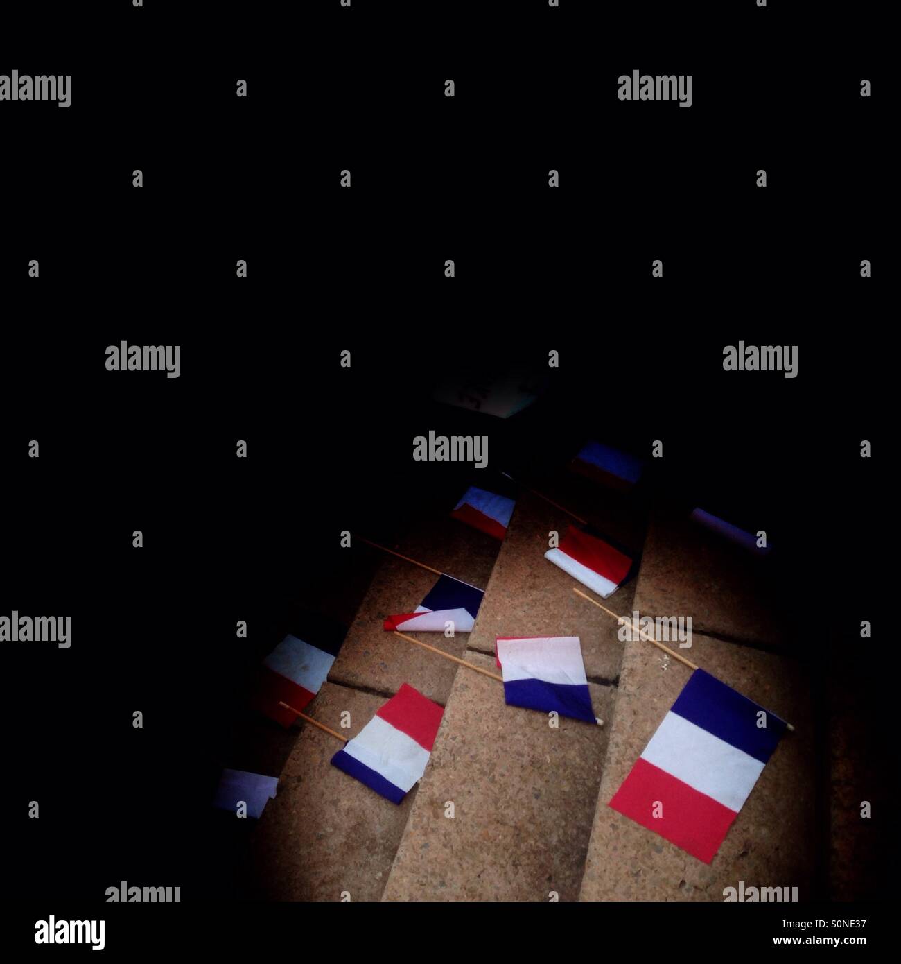 French flags on the steps. Stock Photo