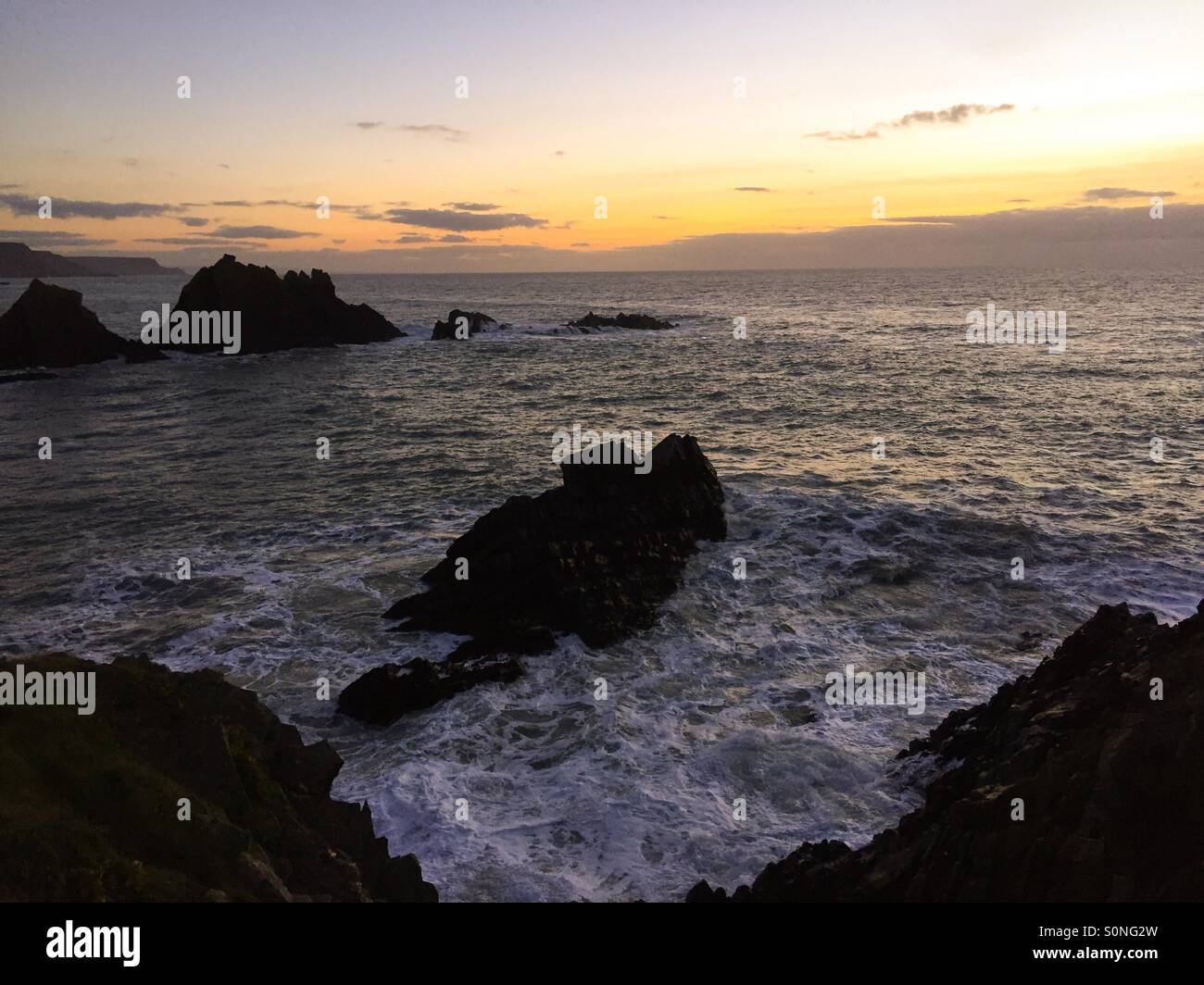 Sunset over the sea, north Devon coast - Smartphone Captured Stock Image