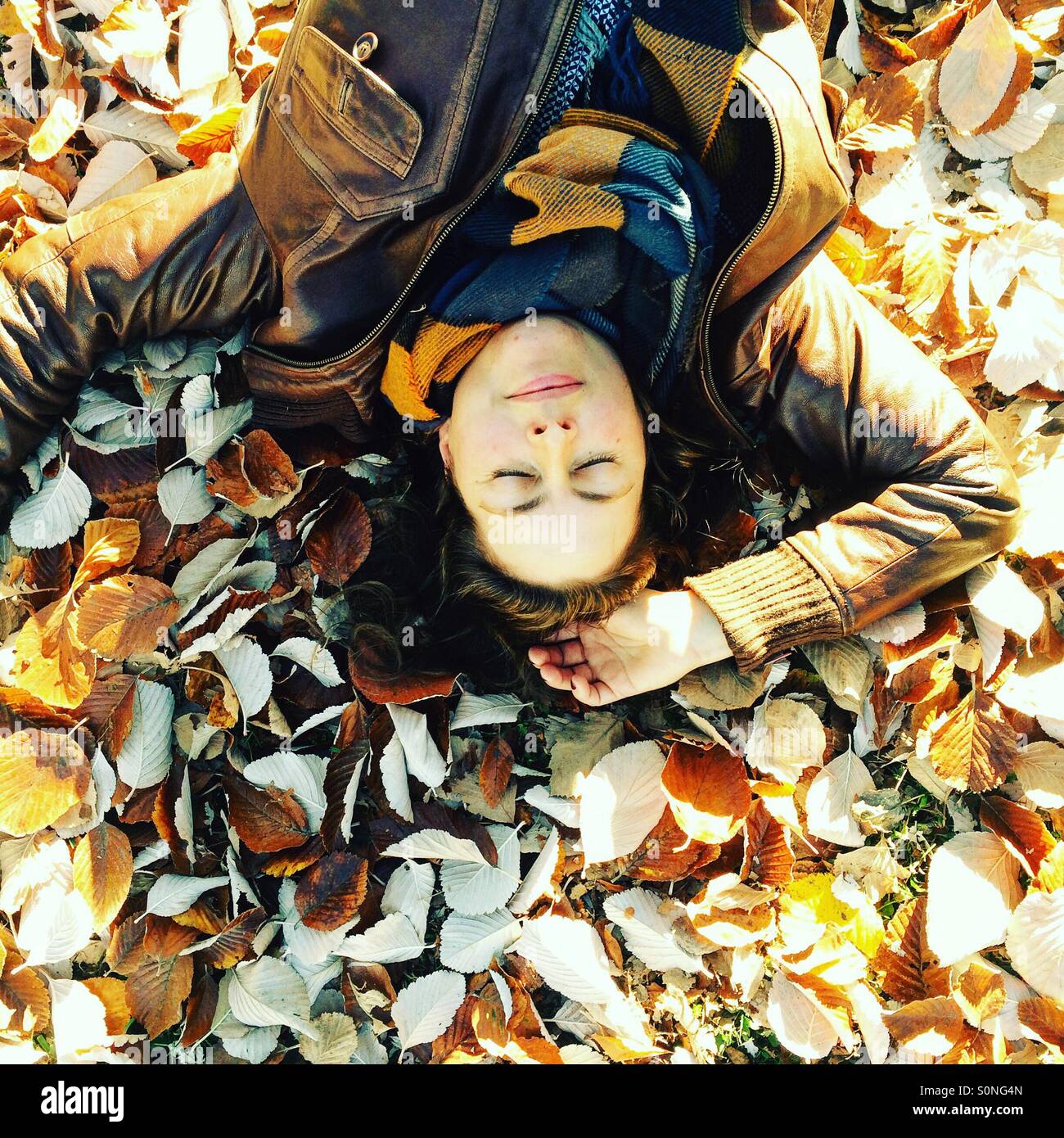 Beautiful lady chilling in Autumn - Smartphone Captured Stock Image