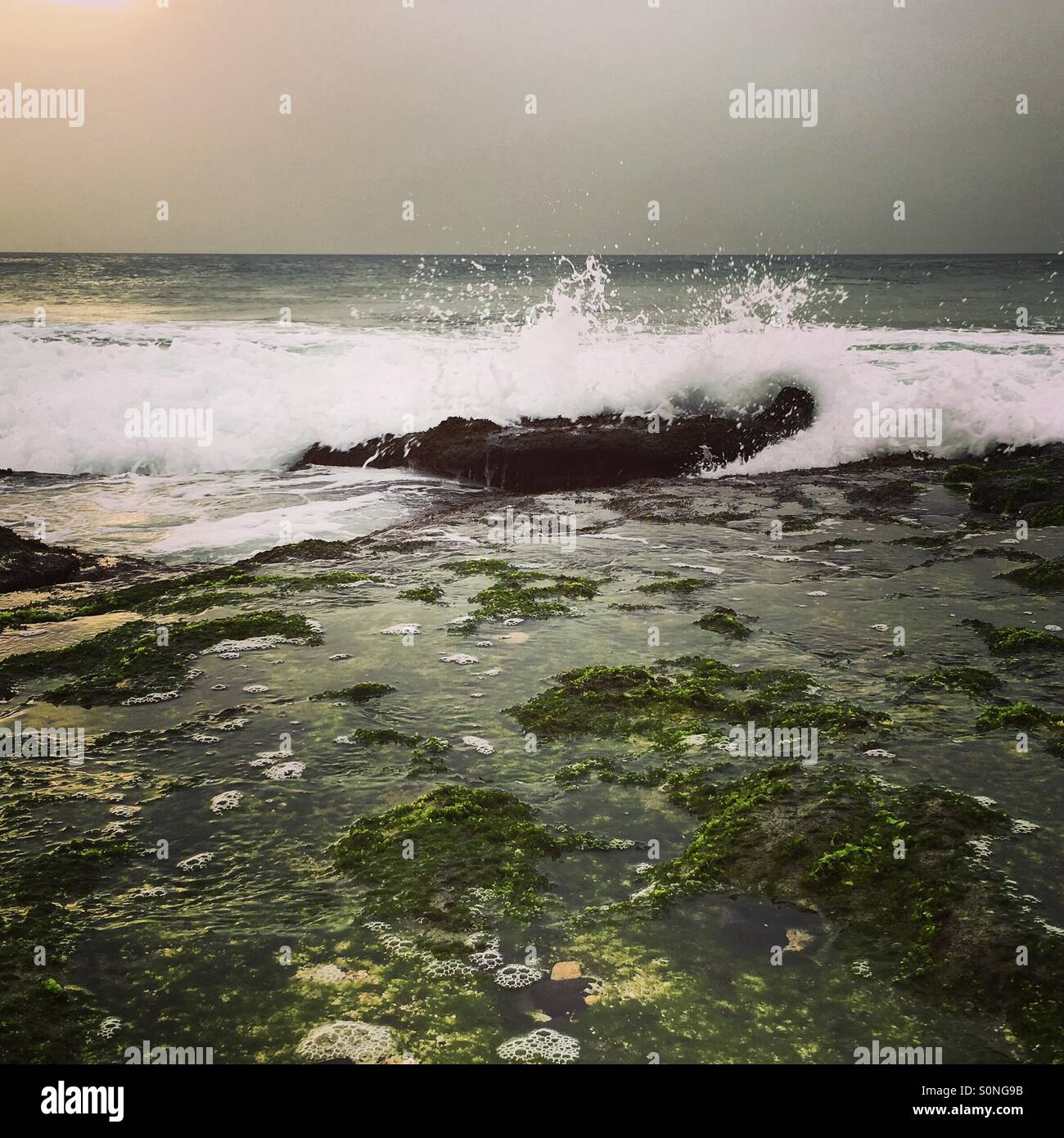 Waves crashing over rocks Cape Verde Sal - Smartphone Captured Stock Image