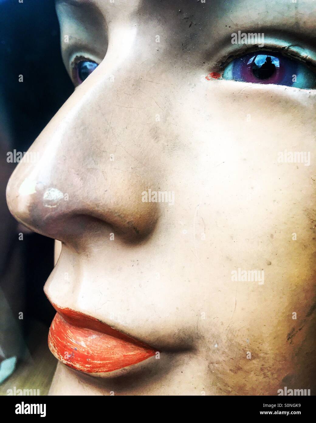 Close-up of the face of a vintage mannequin dummy. - Smartphone Captured Stock Image