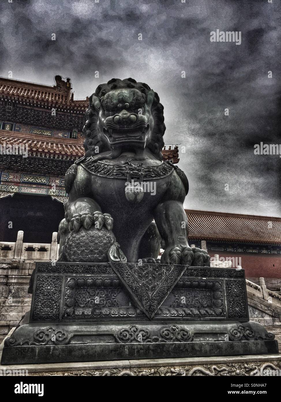 Beijing Forbidden city lion statue - Smartphone Captured Stock Image