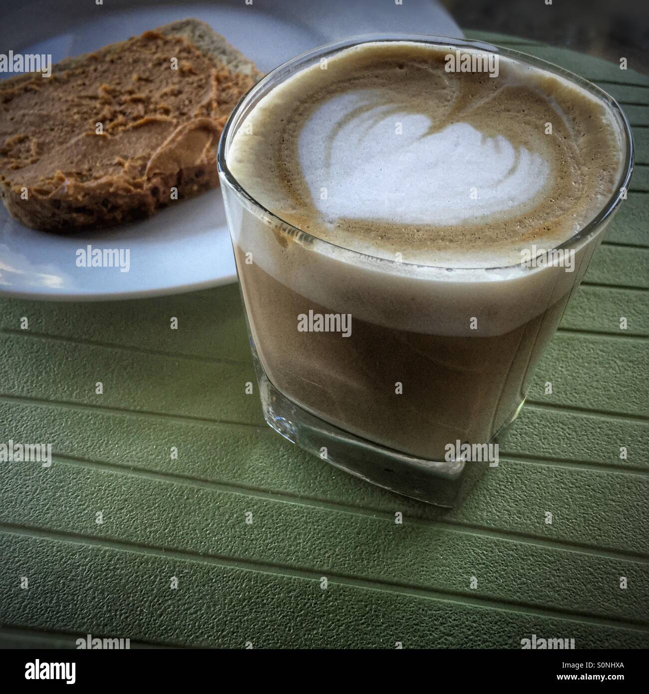Latte and a peanut butter sandwich - Smartphone Captured Stock Image