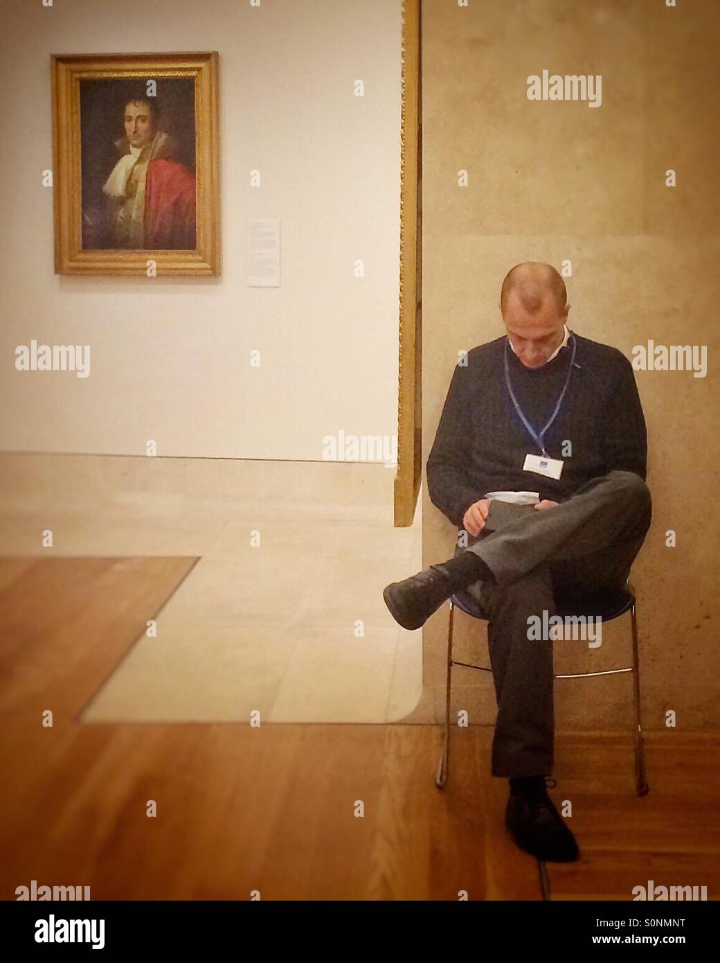 Gallery guardian, Museum of Madrid - Smartphone Captured Stock Image