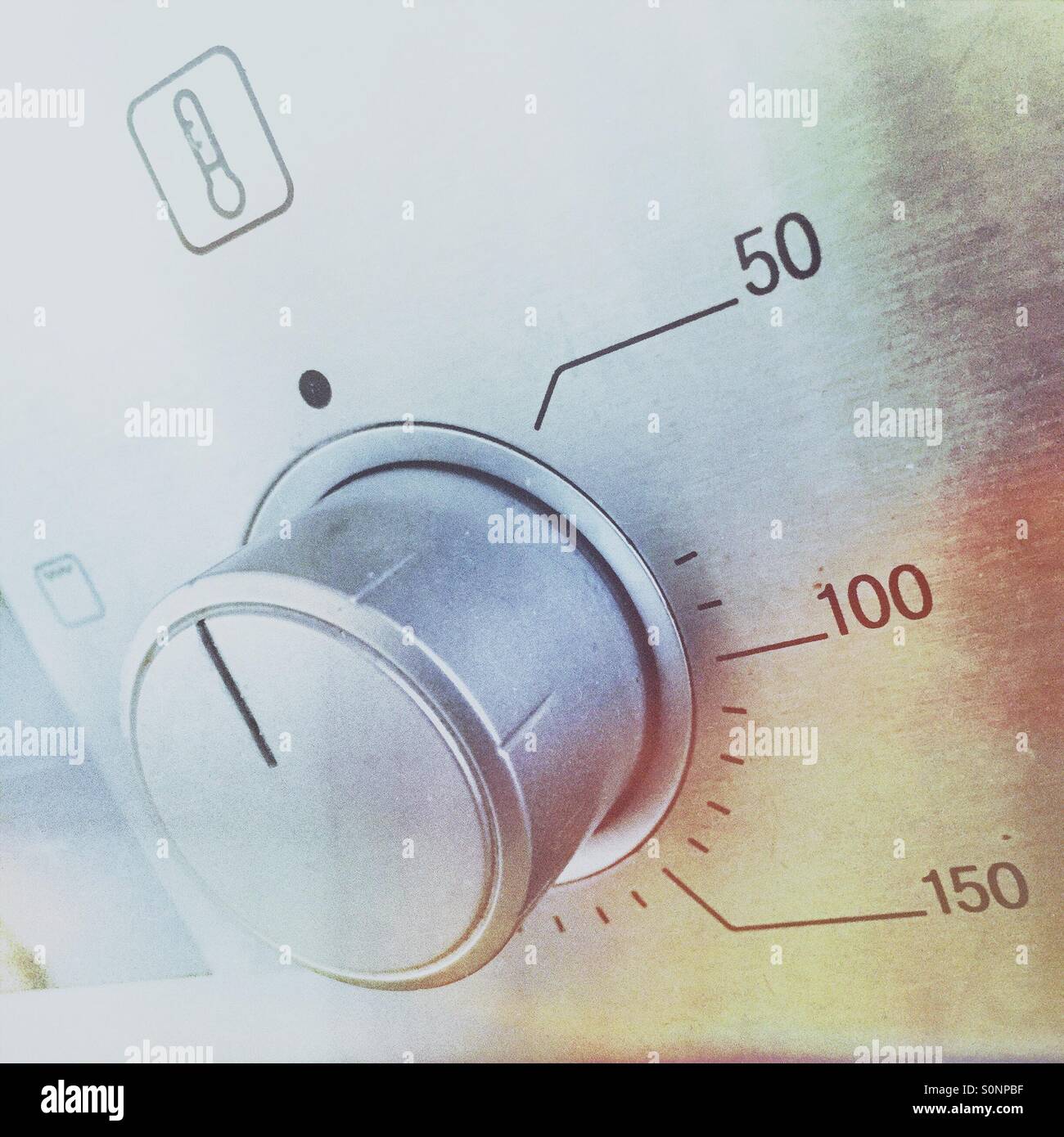 Kitchen oven temperature button and temperature indicators Stock Photo