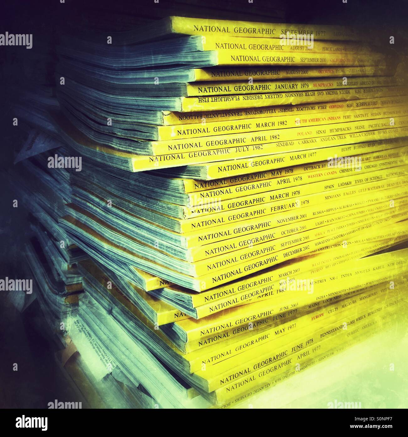 Stack of old issues of National Geographic magazine Stock Photo - Alamy