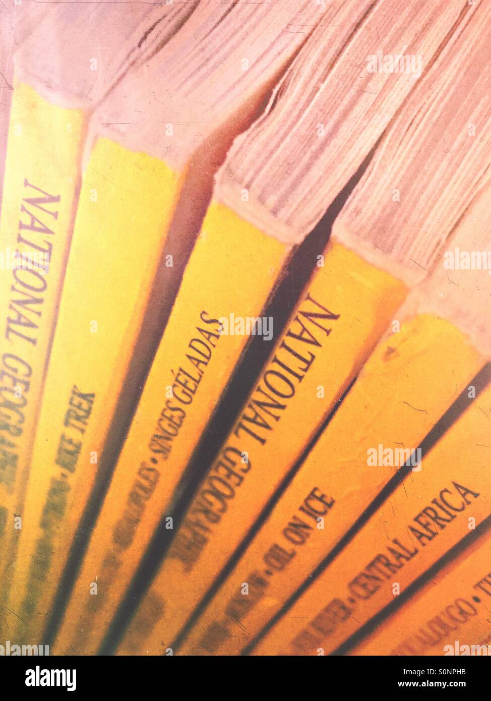Closeup of National Geographic magazines - Smartphone Captured Stock Image