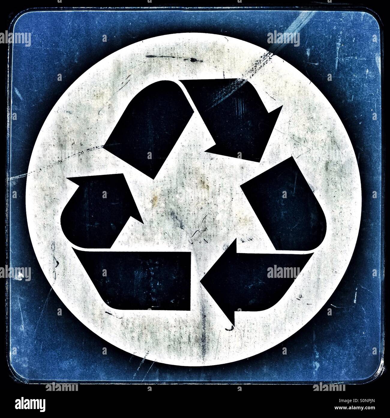 Paper and card [blue] recycling symbol, Catalonia, Spain. - Smartphone Captured Stock Image