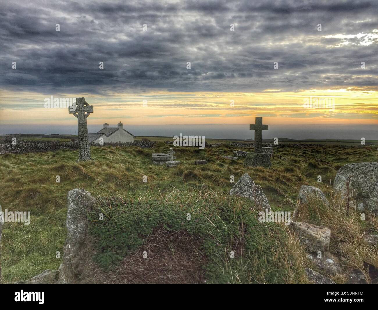 Victorian cemetery at sunset, Lundy Island - Smartphone Captured Stock Image