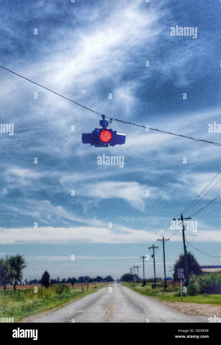 Red stop light at an old intersection Stock Photo - Alamy