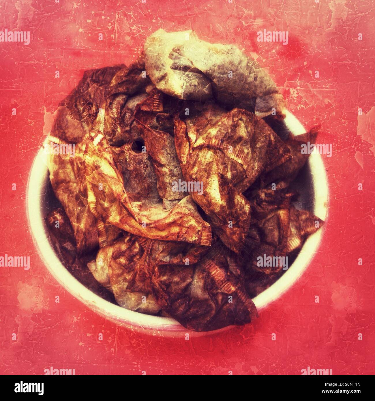 Bowl of used teabags - Smartphone Captured Stock Image