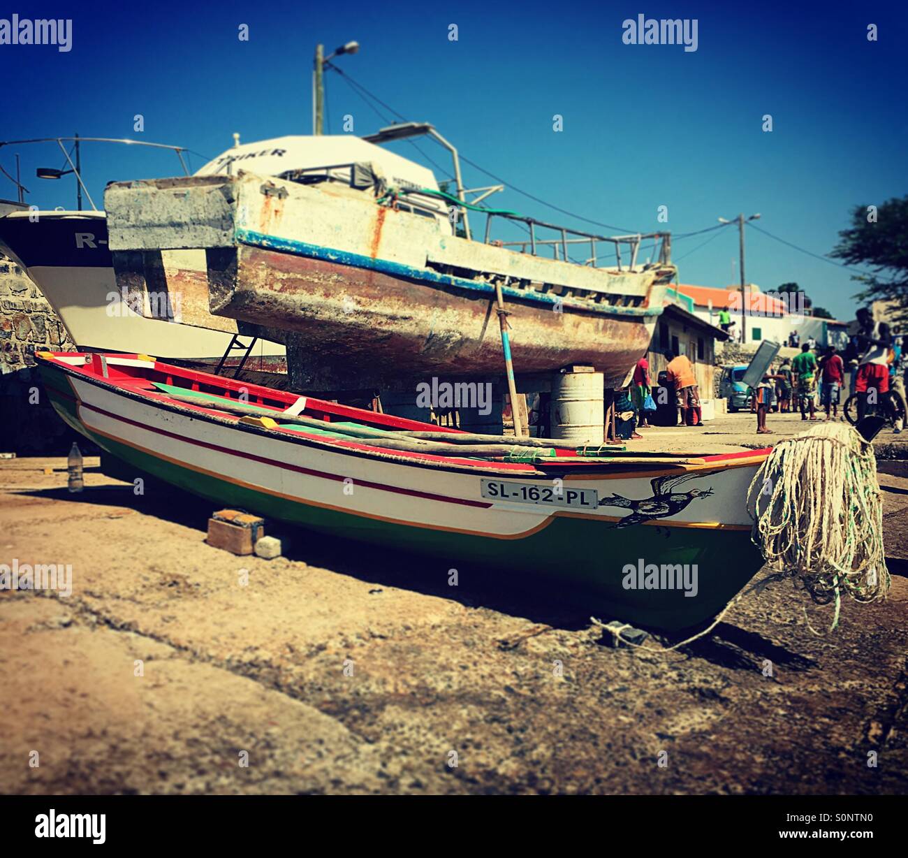 Local fishing boat in Palmeira Sal Cape Verde Stock Photo
