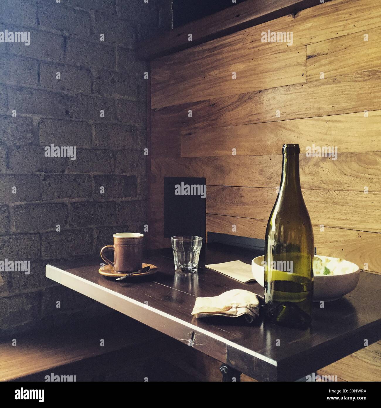 Empty table with wine and coffee - Smartphone Captured Stock Image
