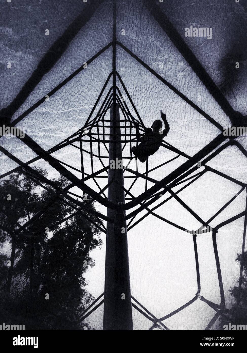 Kids climbing on spider rope - Smartphone Captured Stock Image