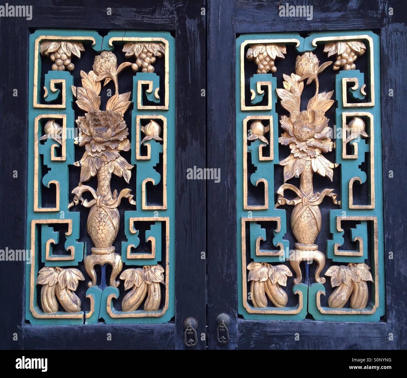Chinese wood carving windows Stock Photo