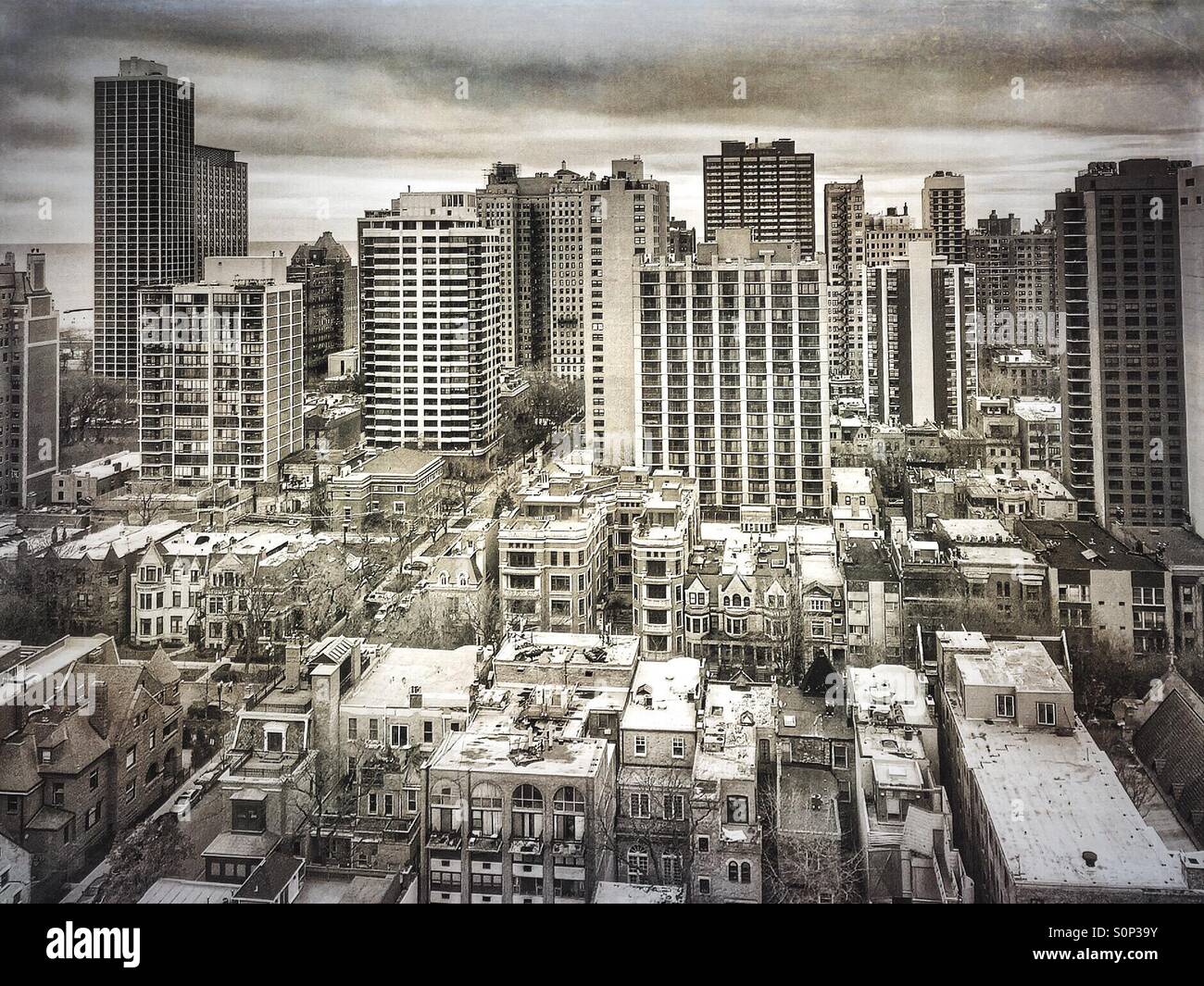 Skyline of north side of Chicago, Illinois taken from the 25th floor of an apartment high rise. - Smartphone Captured Stock Image