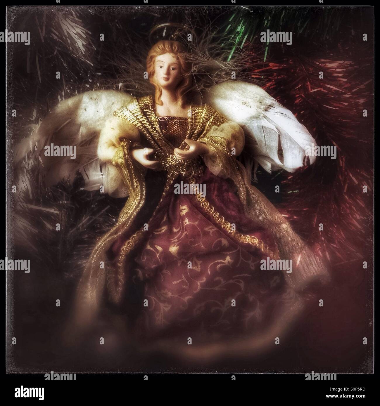 Vintage Christmas tree angel with tinsel Stock Photo Alamy