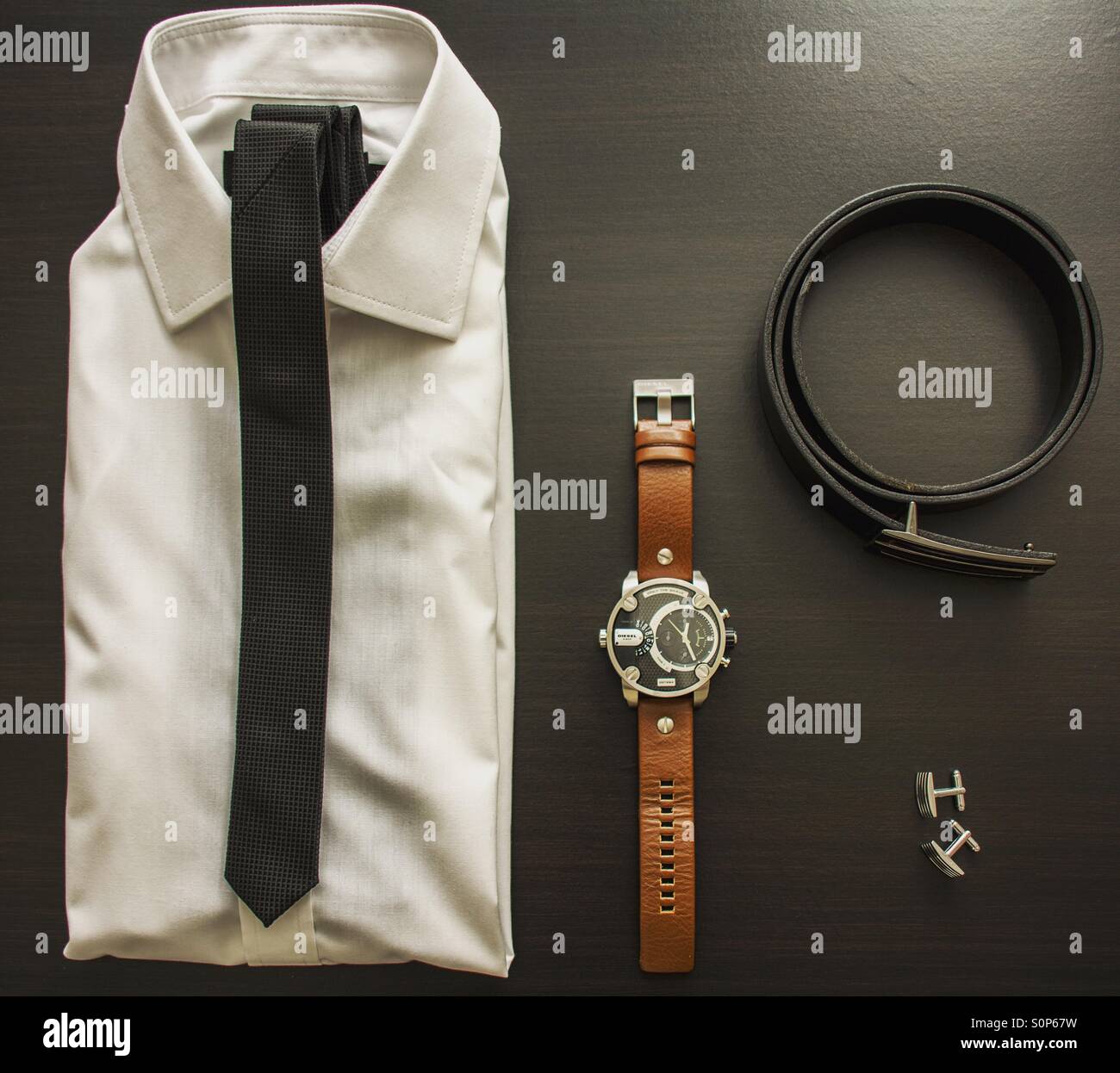 Men's smart formal clothing with designer accessories Stock Photo