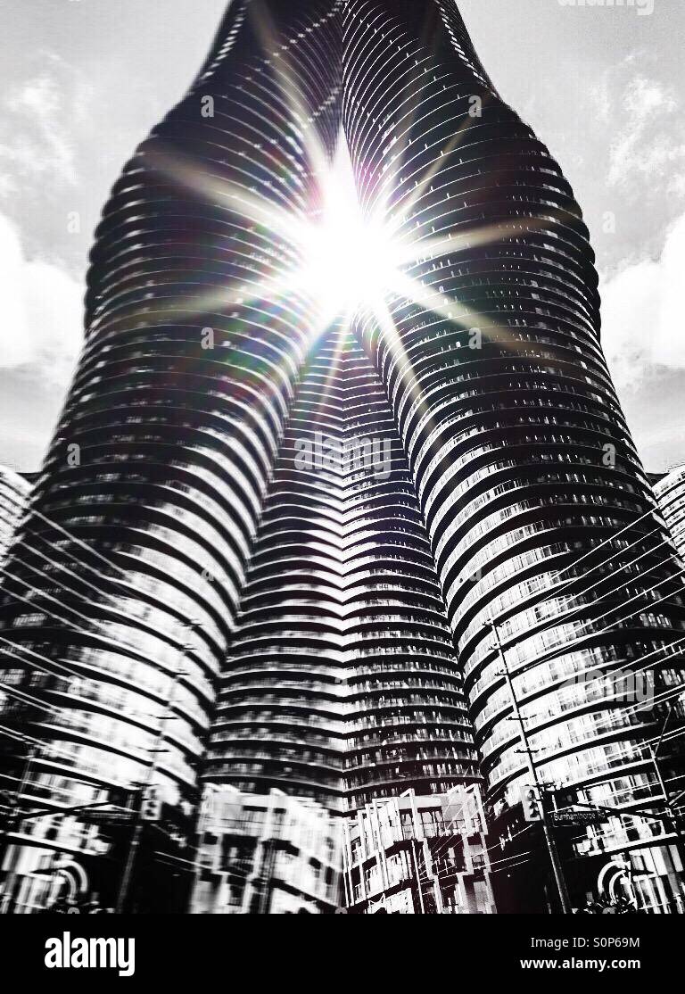 Curvy Architecture. Modernity with a flare. Modernistic high rise structures. - Smartphone Captured Stock Image
