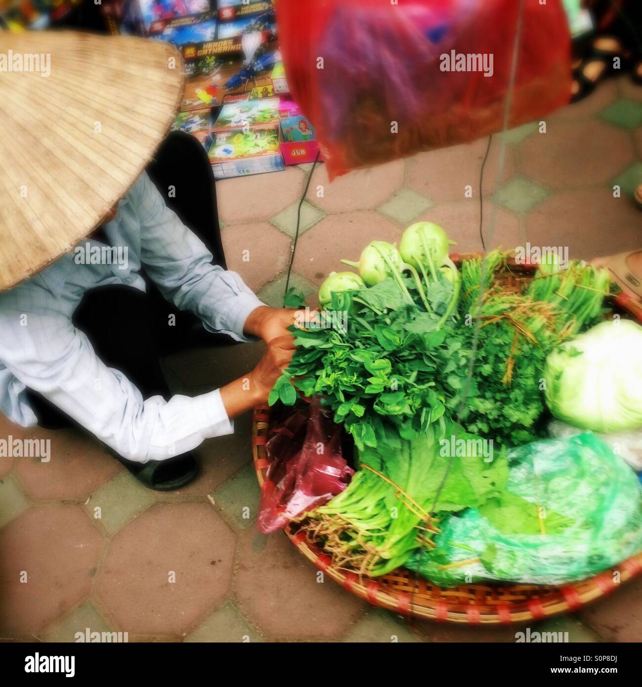 Vegetable seller, Hanoi, Vietnam - Smartphone Captured Stock Image