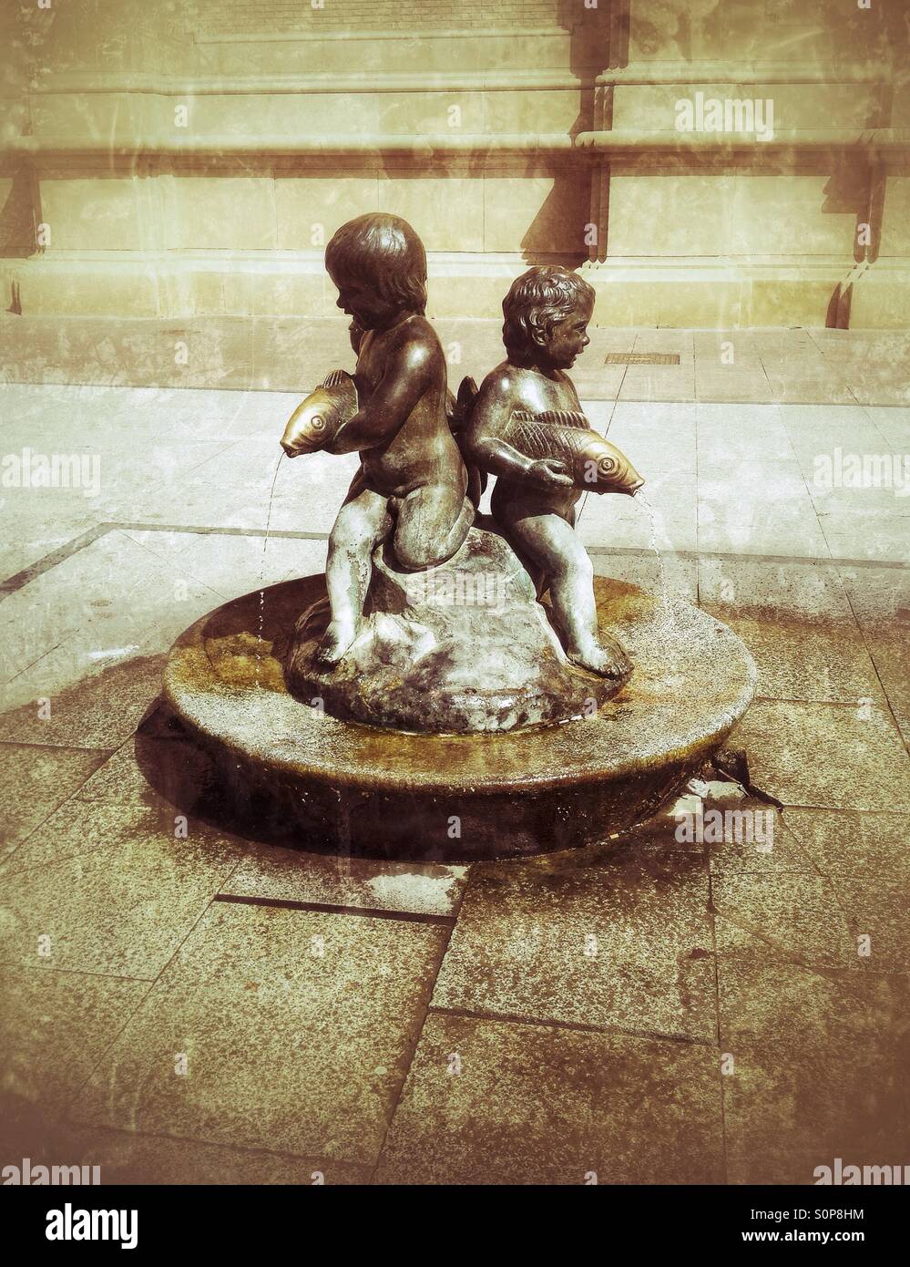 Fountain in El Pilar Square, Zaragoza - Spain - Smartphone Captured Stock Image