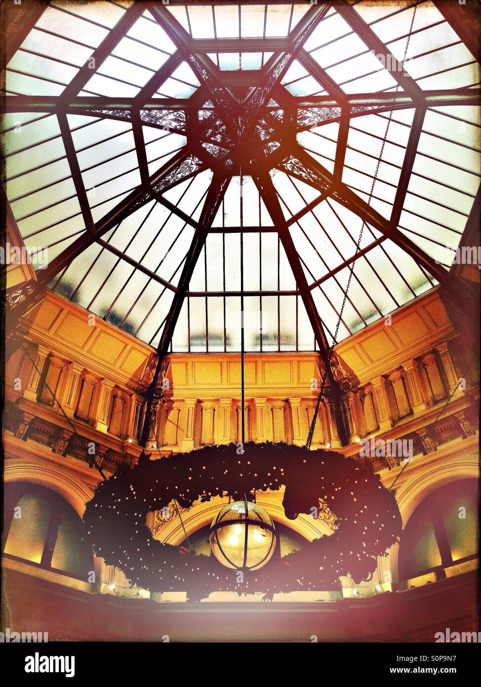 The Block Arcade Domed ceiling at Christmas with decorations in Melbourne Australia - Smartphone Captured Stock Image