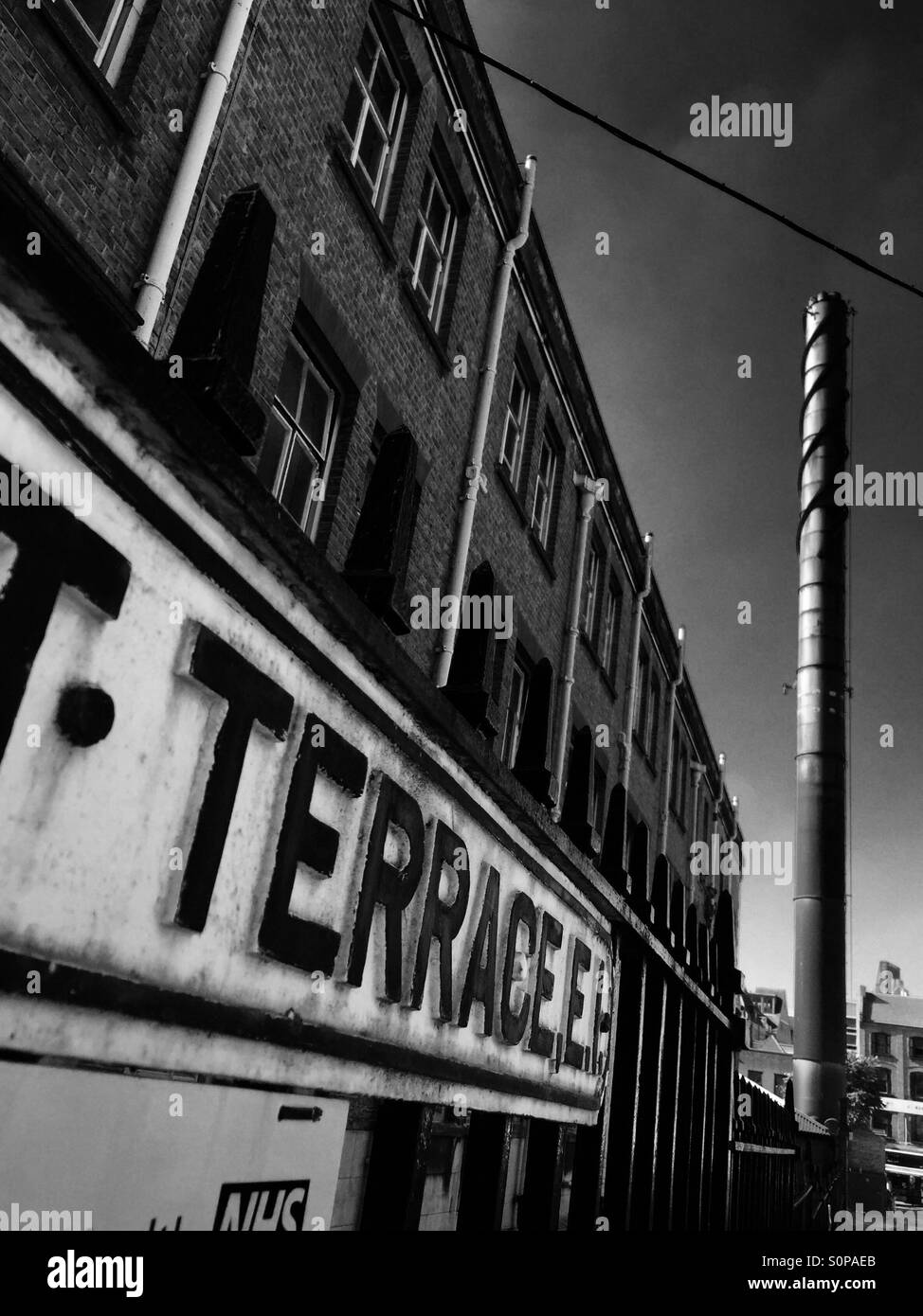 A terrace at back end of the old part of royal London hospital in Whitechapel, London, UK. Stock Photo