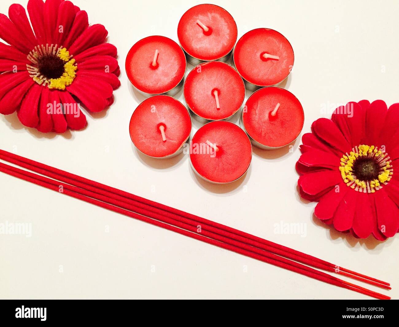 Candles,flowers and scented sticks - Smartphone Captured Stock Image