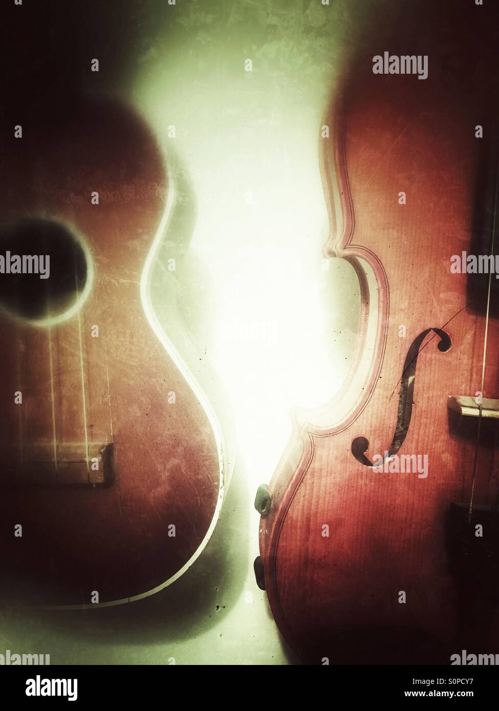 Vintage ukulele and violin - Smartphone Captured Stock Image