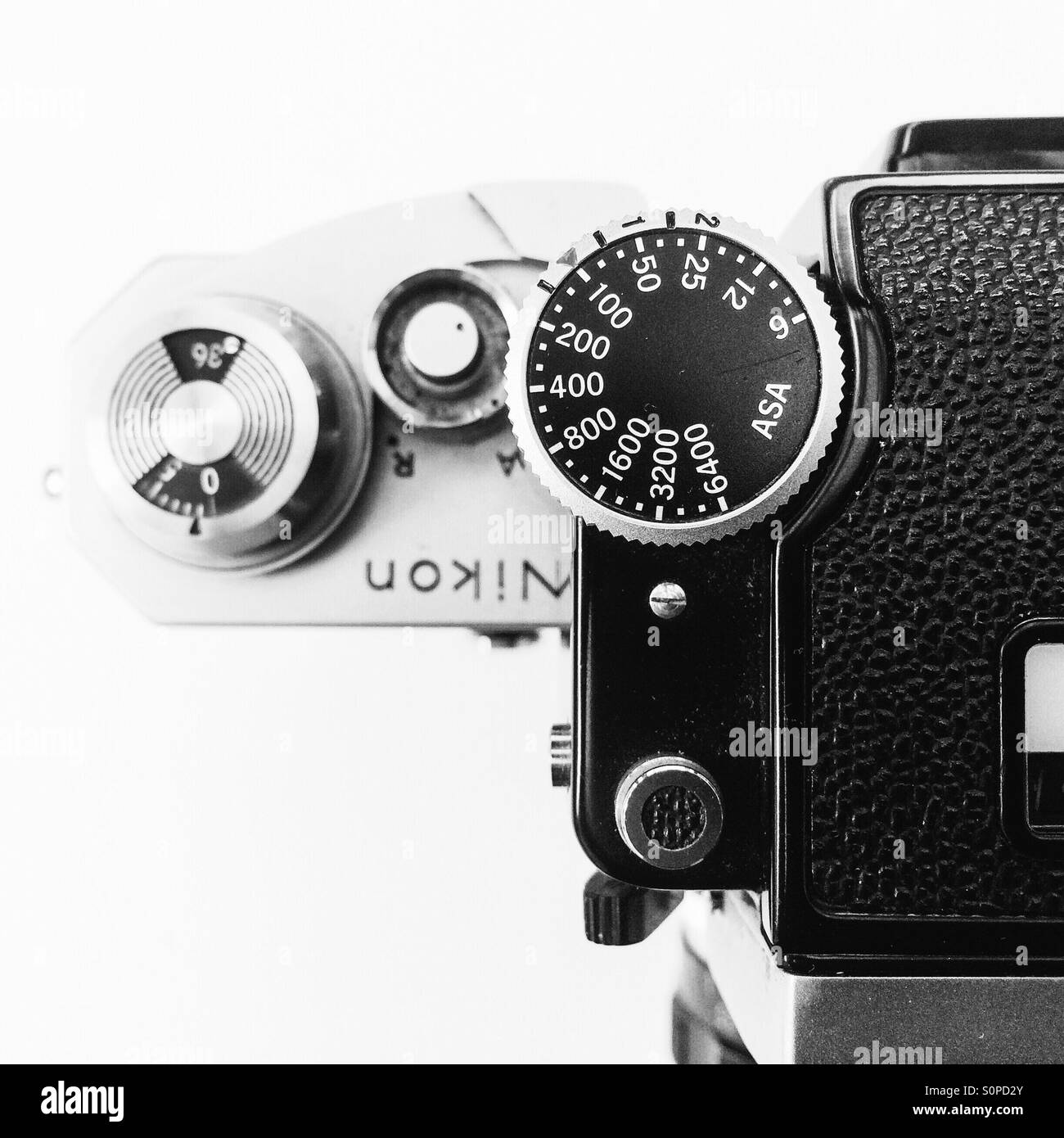 ASA film speed dial on classic 35mm film camera Stock Photo