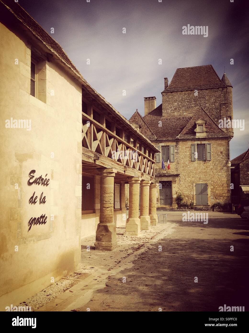 The tourist information office and entrance to caves in Domme, Dordogne, France. Instagram style iPhone mobile phone photo. - Smartphone Captured Stock Image