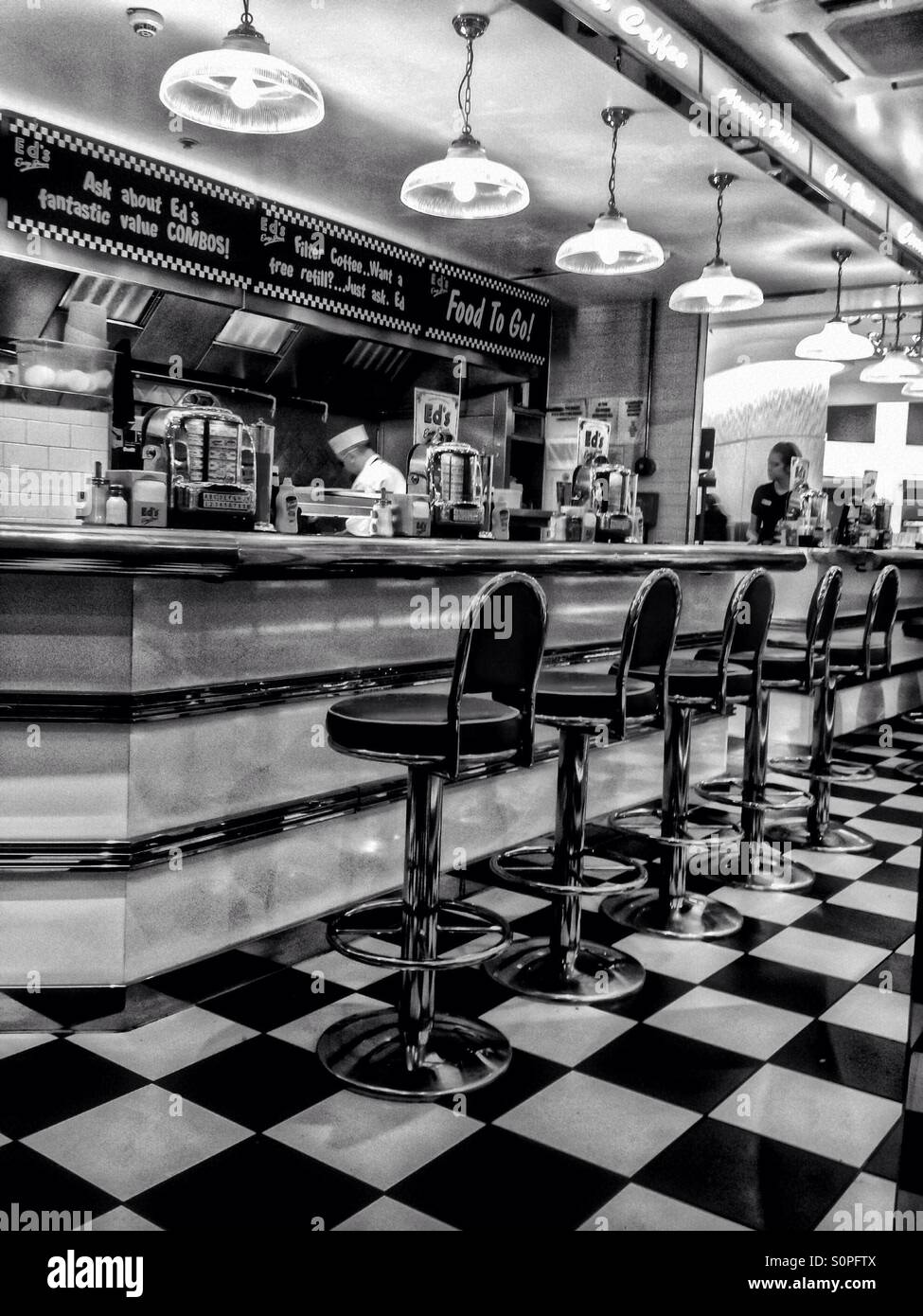 1950s diner black white hi-res stock photography and images - Alamy