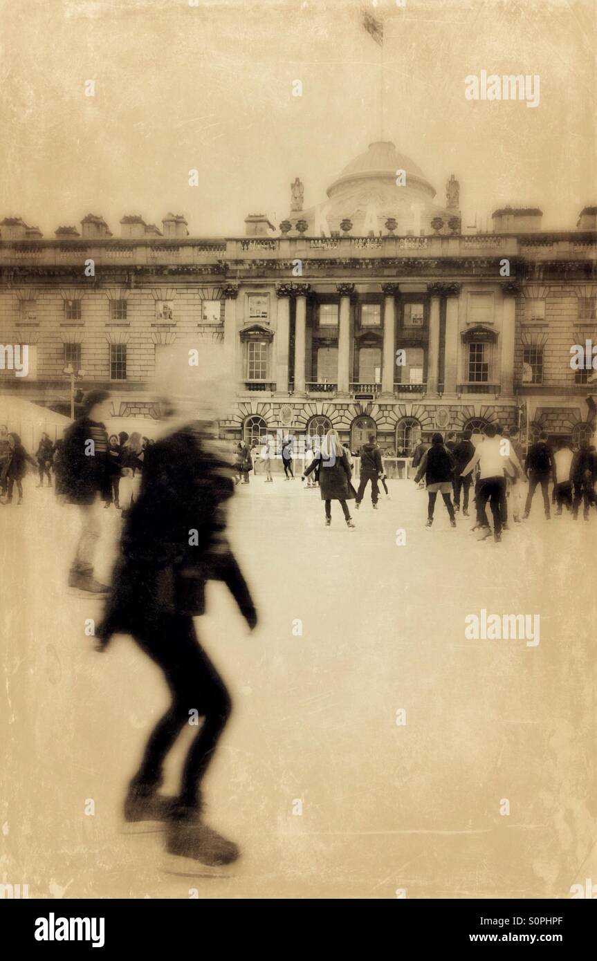Ice skating at Somerset House in London UK - Smartphone Captured Stock Image