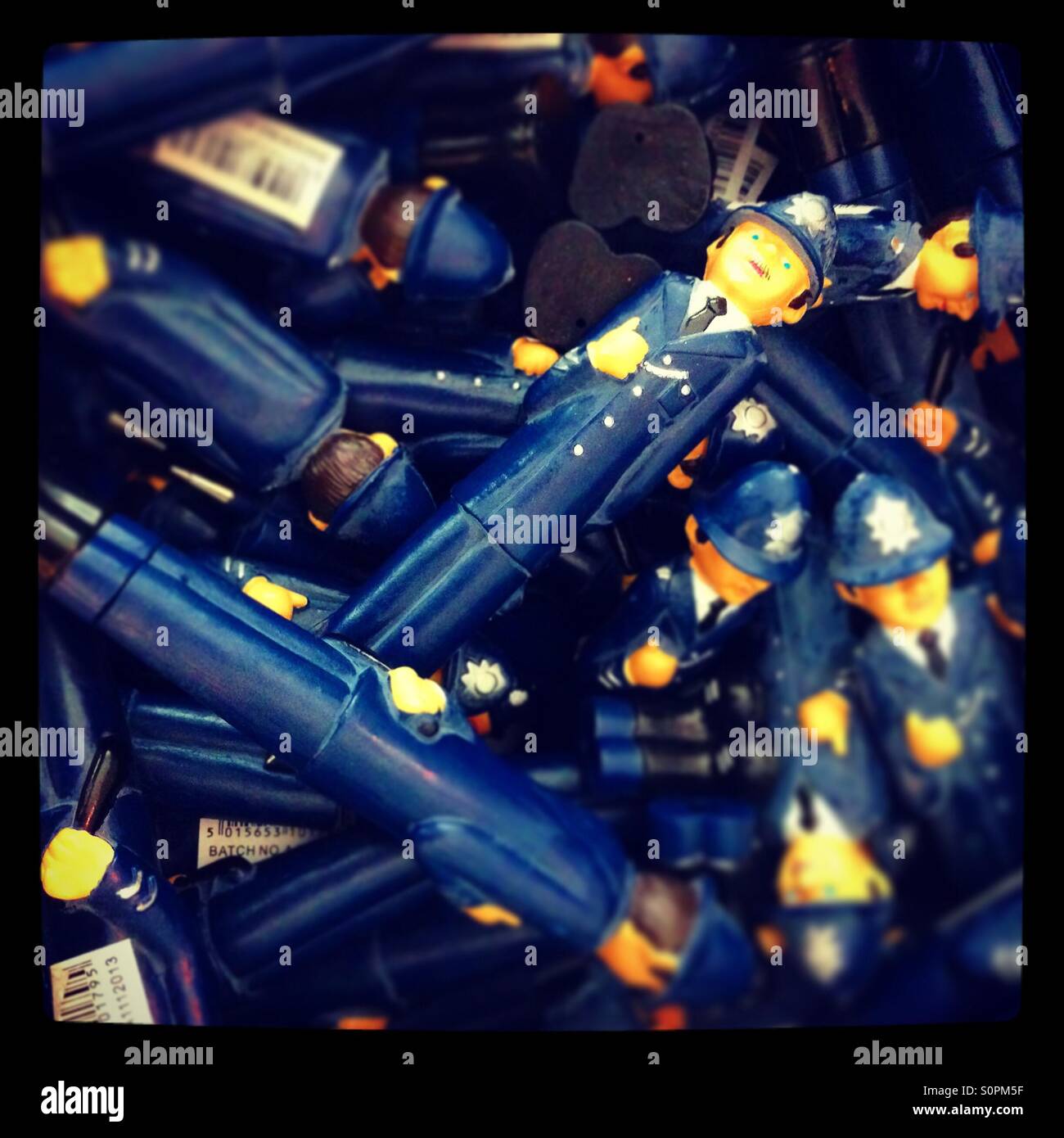Toy policeman figures at a London museum shop Stock Photo Alamy