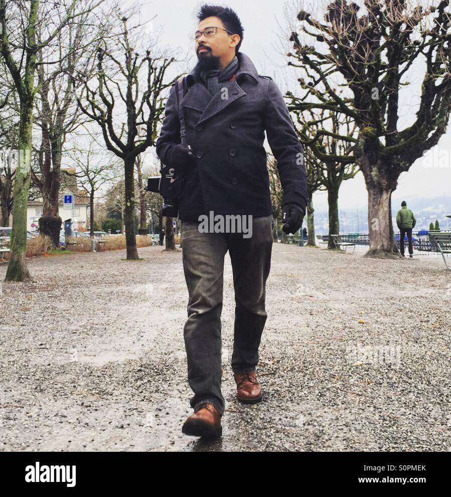 Hipster in Zurich during winter - Smartphone Captured Stock Image