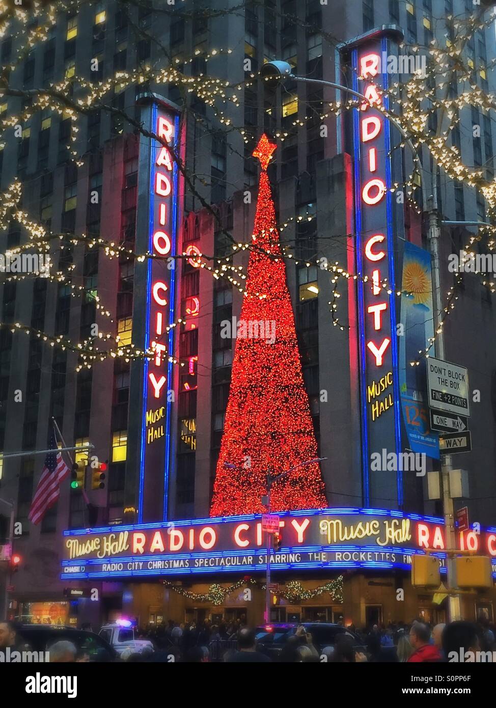 NYC's famous radio city music Hall is decorated for the holidays - Smartphone Captured Stock Image
