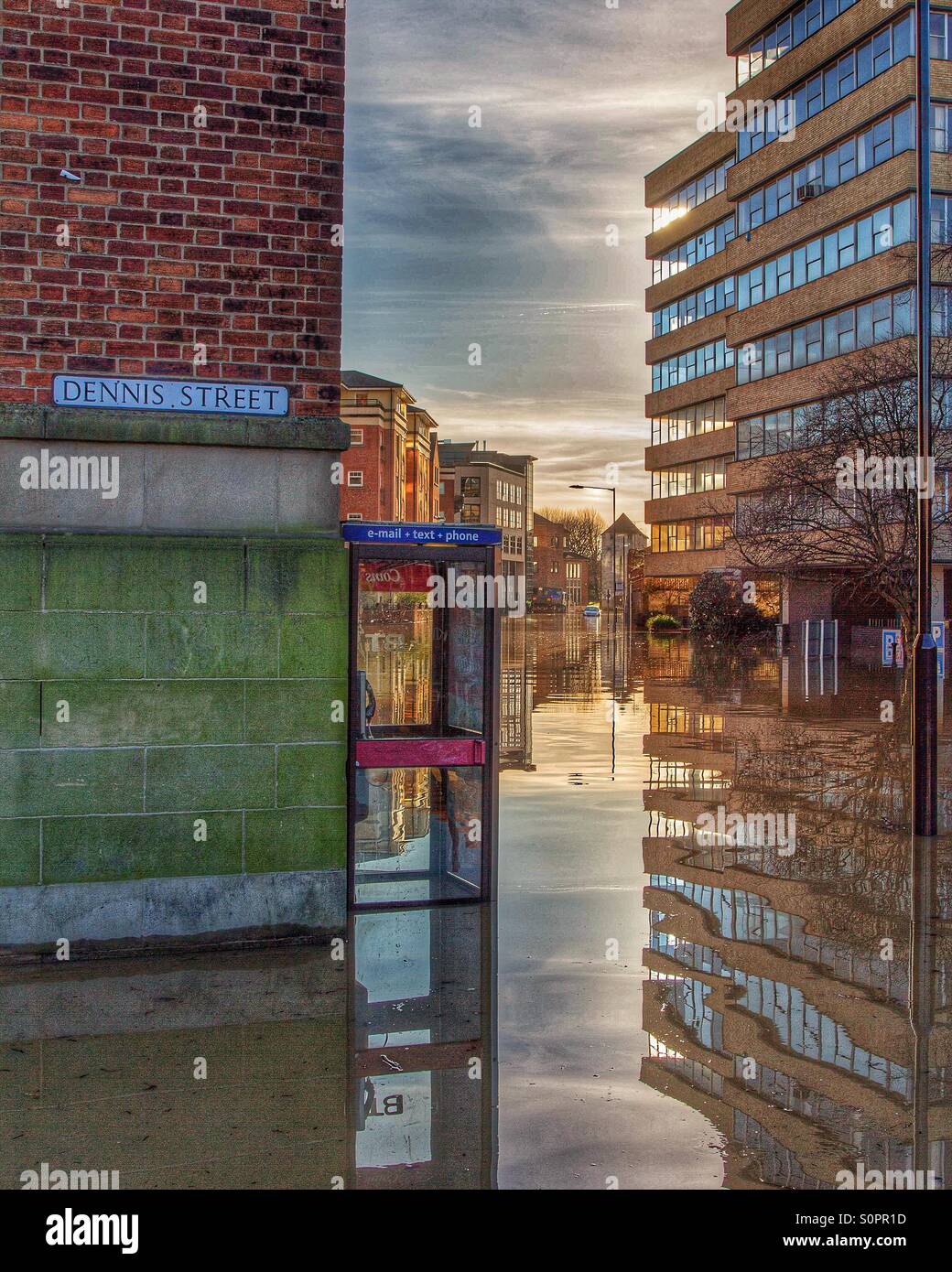 Flooded streets in the city of York. - Smartphone Captured Stock Image