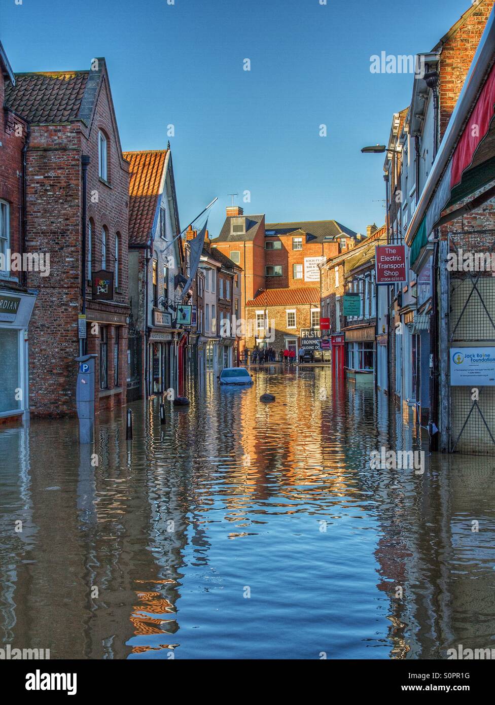 The flooded, deserted streets of the city of York. - Smartphone Captured Stock Image