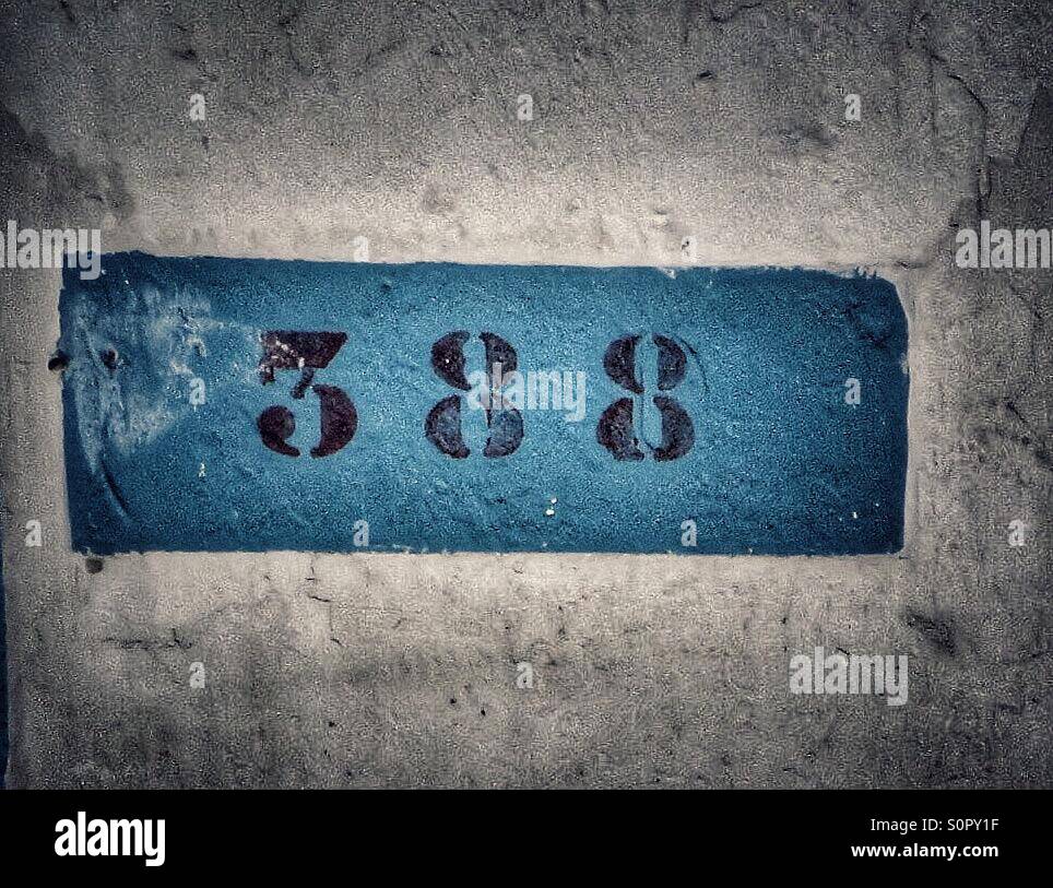 Number 388 on a wall - Smartphone Captured Stock Image