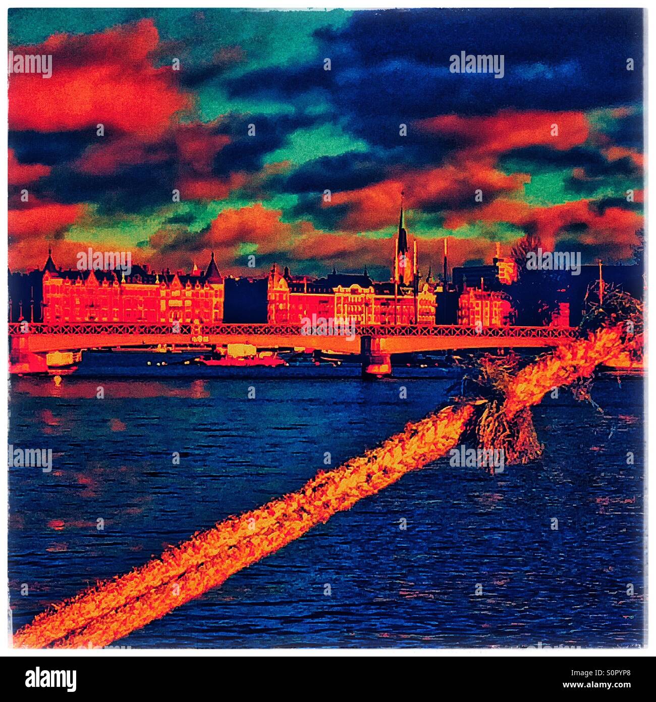 Stockholm Vasabron bridge and rope - Smartphone Captured Stock Image