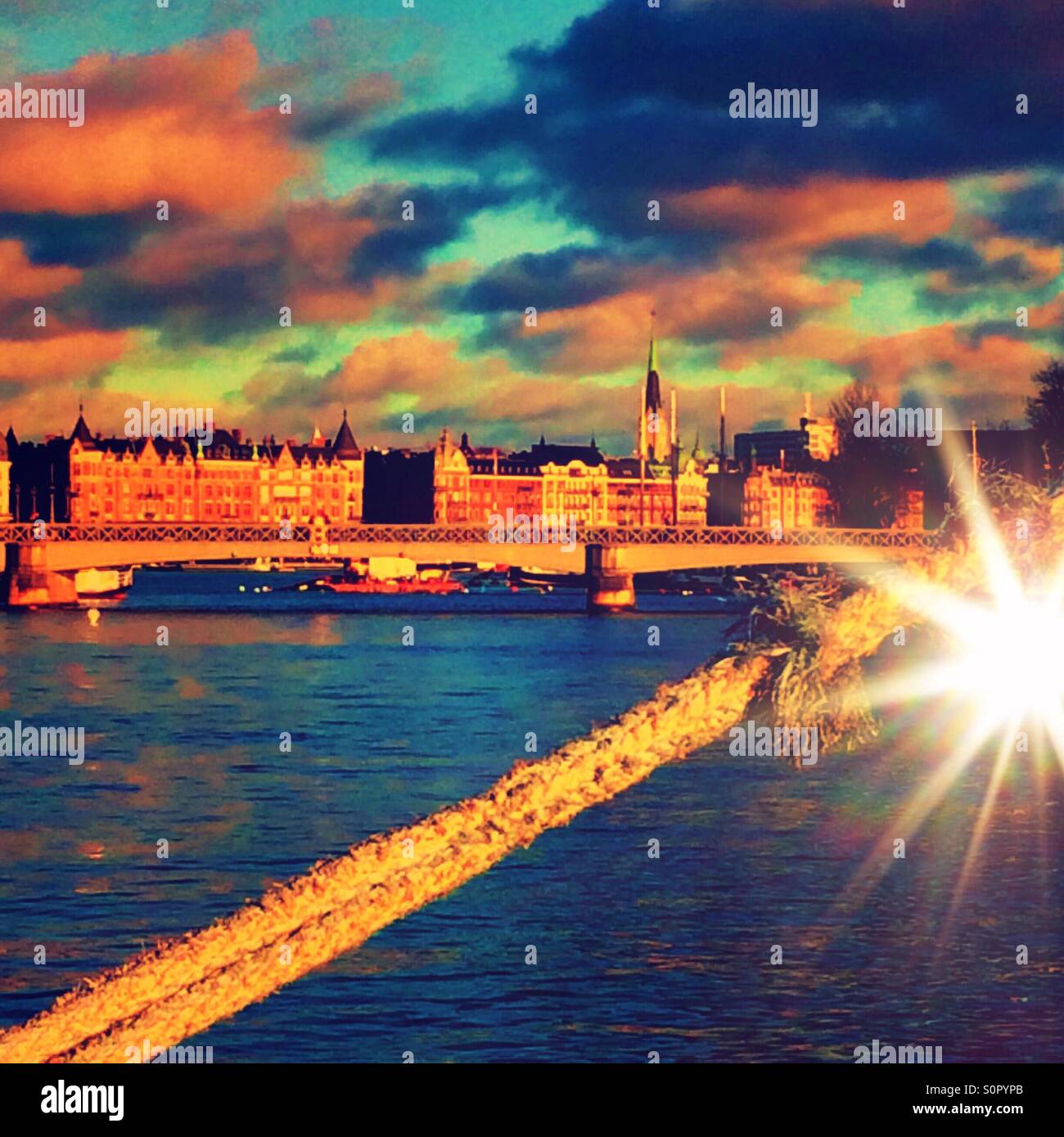 Waterfront flare - Smartphone Captured Stock Image