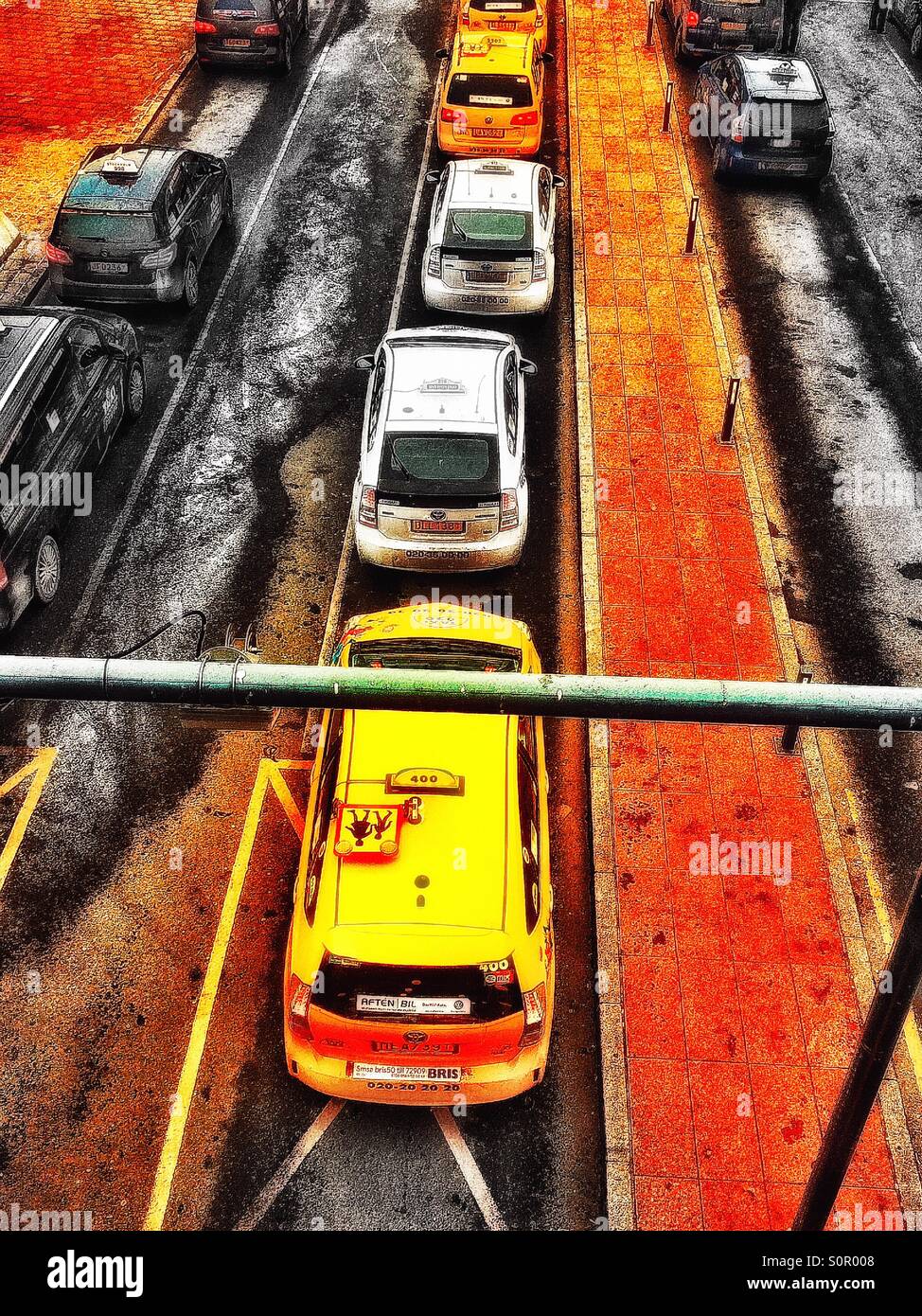Winter taxi queue Stockholm - Smartphone Captured Stock Image