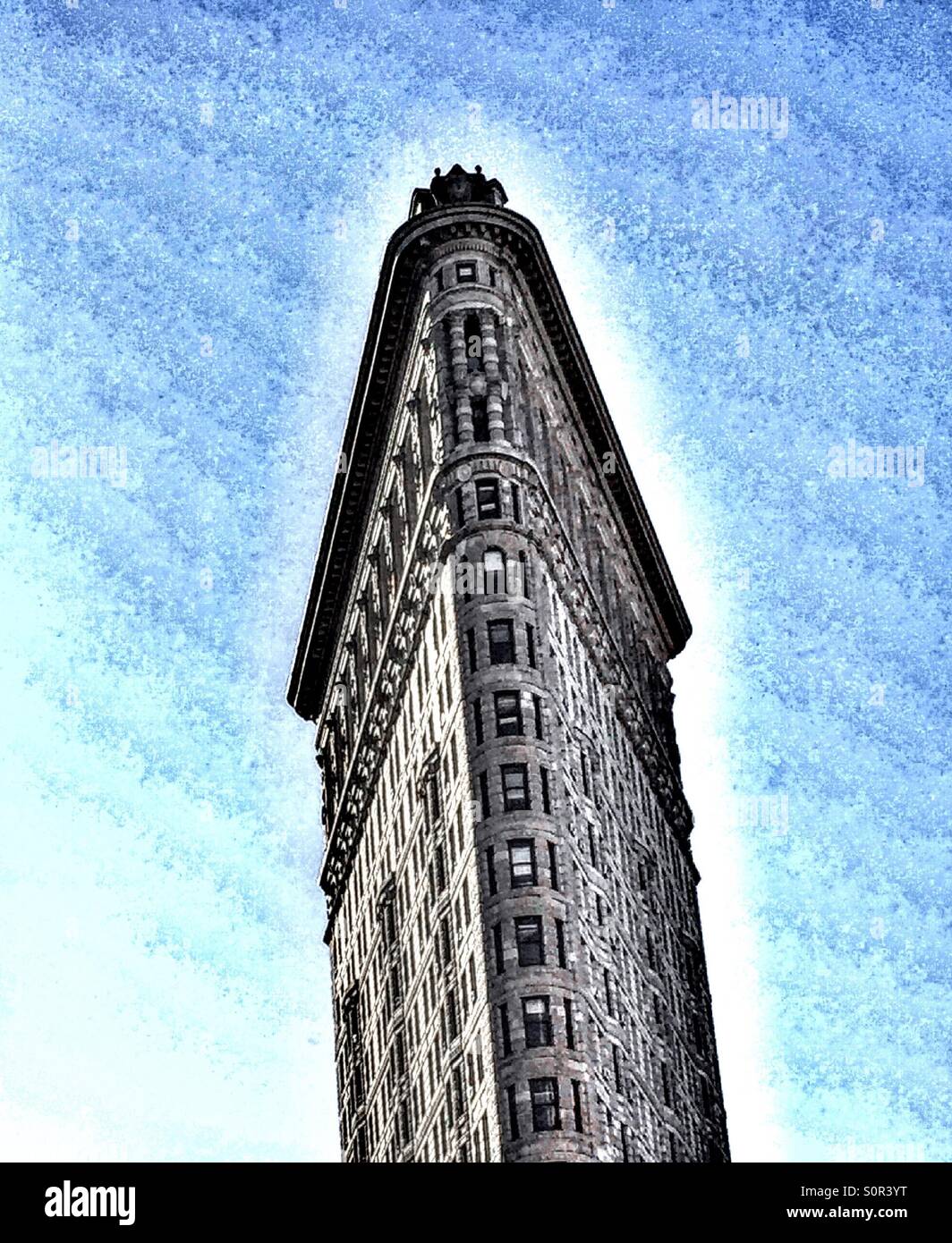 The flat iron building is an iconic architectural marble in New York City. - Smartphone Captured Stock Image