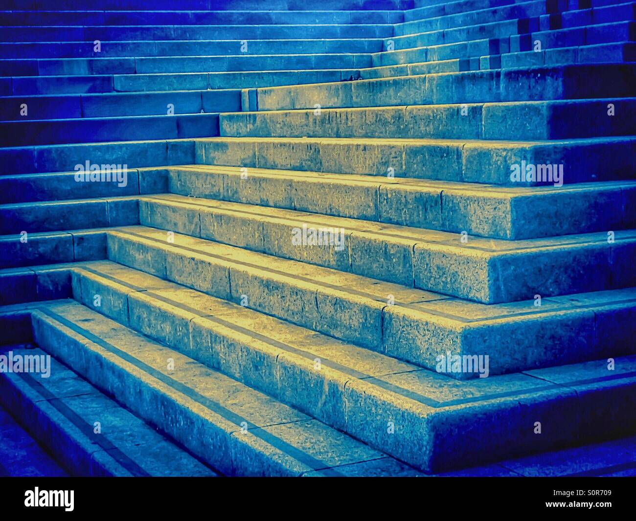blue and yellow stairway and diagonals - Smartphone Captured Stock Image