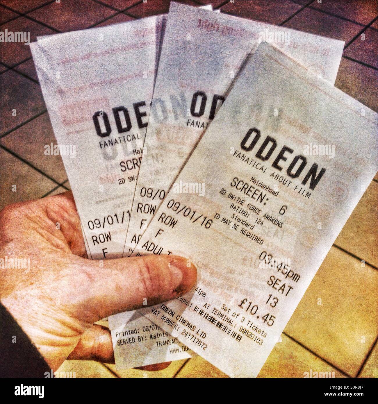 Cinema tickets to see Star Wars: The Force Awakens. - Smartphone Captured Stock Image
