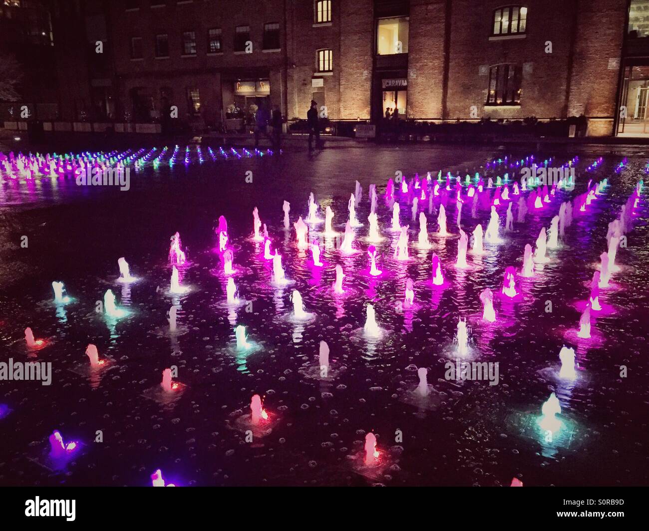 Water fountain installation Granary Square, Kings cross, Islington Stock Photo