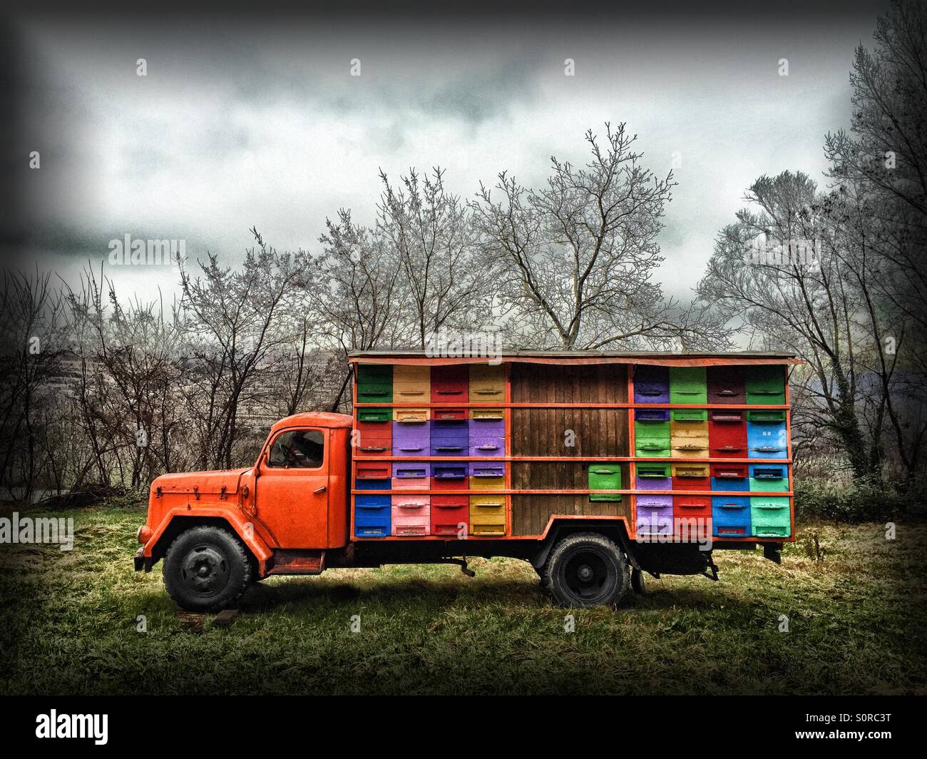 Old truck with colorful beehive panels - Smartphone Captured Stock Image